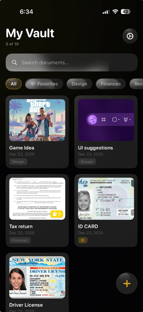 Trove vault with documents